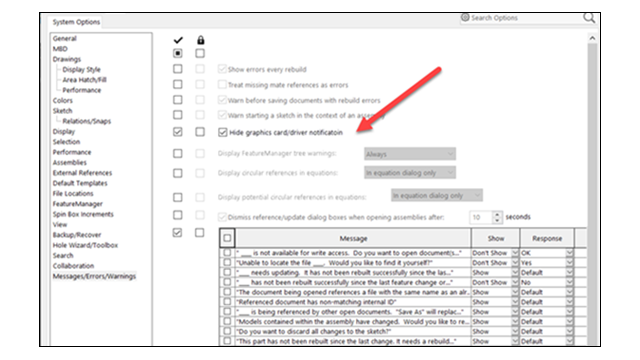 Controlar la visualización de Advertencias gráficas en la herramienta de  administrador de configuración - 2022 - Novedades de SOLIDWORKS